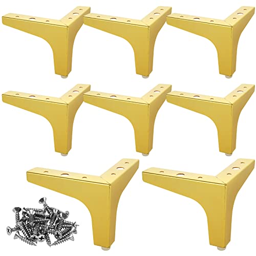 MIVIDE 8 Patas para Muebles de Metal Dorado 10 cm, Triangulares de Metal para Muebles, Soporta hasta 800 kg, Patas Triangulares para Muebles para Sofá,Mesa, Cama, Armario (con 40 Tornillos)