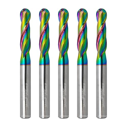 Image of Tools Ball Nose Carbide End Mill, DLC Coating, CNC Cutting Tools for Aluminum and Wood Cutting, 3D Carving & Engraving. 2 Flute Router Bits,1 /4 Shank (1 /4-2.5 inch 5pcs)