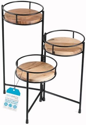 BIRDROCK HOME 3-Tier Plant Stand - Acacia Wood Plant Holder - Adj...