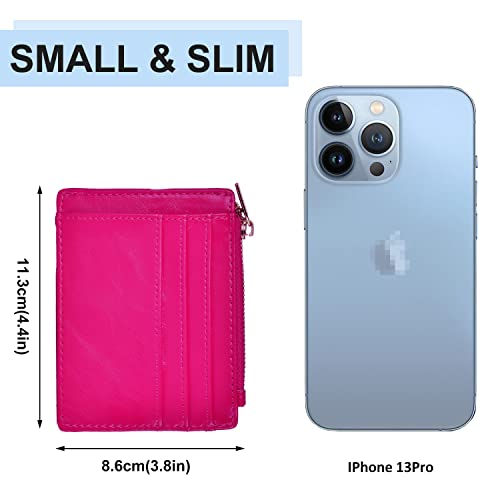 Image of Womens Slim RFID Credit Card Holder Mini Front Pocket Wallet Coin Purse Keychain (Oil Rose)
