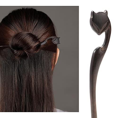 YINETTECH Wooden Fox Hair Stick Vintage Hair Fork Updo Hair Pin Traditional Chignon Pin Hair Accessories for Women Full Updos Low Bun Hairstyles - Image 3