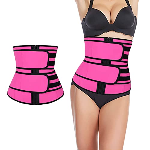 YUANGUNGUN Waist Trainer for Women Men,Adjustable Body Shaper,Waist Trimmer Cincher with Dual Belly Band for Weight Loss Slimming Sauna Sweat Belt Back Support for Fitness Workout Gym (Size XL) Rose