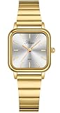 PASOY Women’s Square Dial Gold Watch Elegant Minimalist Design Quartz Fashionable Colors Stainless Steel Bracelet Waterproof Sport Watch