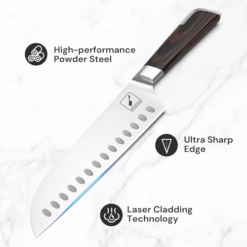 imarku Damascus Chef Knife, Ultra Sharp Japanese Santoku Knife 7 Inch, Professional Grade Powder Steel Forged Damascus Kitchen Knife, Pakka Wood Ergonomic Handle, Gifts for Women and Men