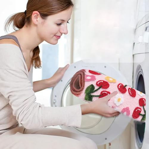 Nhemeylp Non-Slip Bath Mat 40 x 60 cm Absorbent Soft Cute Bathmat Machine Washable Aesthetic Room Decor Microfiber Rug Bath Mats for Shower Bedroom Kitchen Doorway (Cherry) - Image 5