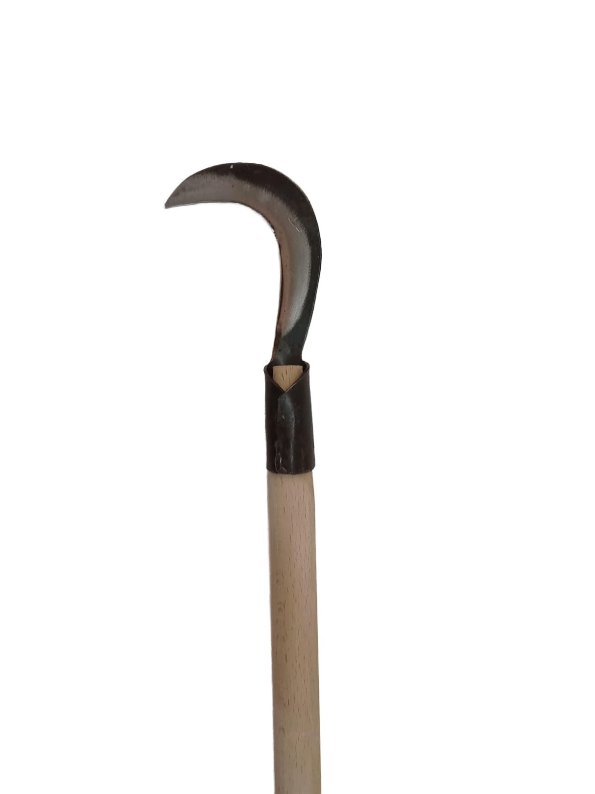 Falce da Giardino con Manico Lungo, Lama Curva in Acciaio, Manico in Legno 80 cm