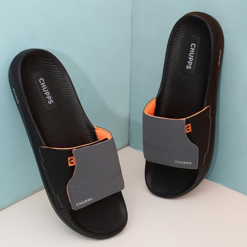 Image of CHUPPS Vapor Navy & Grey Drift Orthopedic Slippers | Soft Footpharma Footbed | Breathable Ventilation Holes | Lightweight Flip Flops | Anti-Skid Chappals for Everyday For Mens