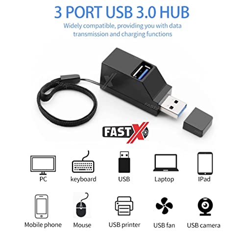 FASTX® Black, usb extender hub 3.0 plug & play Hi speed USB A male to 3 port female USB data sync adapter splitter suitable for laptop, computer,... - Image 7