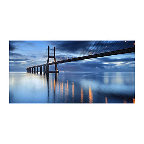 Impression sur toile pont illuminé bleu 120x60 cm déco murale architecture et spectacles