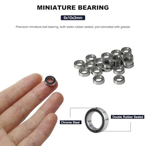 Image of 20 PCS MR106-RS Deep Groove Double Shielded Ball Bearings - 6x10x3mm Micro Bearings for 3D Printers, Electric Motors, Home Appliances, Garden Machiner (MR106)