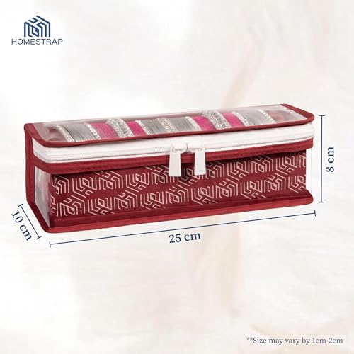 Image of HomeStrap Cotton Single Rod Bangle Box with Transparent Top | Waterproof, Dustproof Organizer for Bangles, Chudis, Bracelets, Watches & Jewellery | Compact Storage Organizer | Maroon | Pack of 1