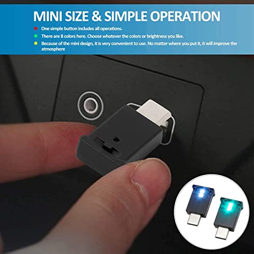 Image of Mini USB Type C LED RGB Light Brightness Adjustable 8 Color Changeable for Car, Laptop, Keyboard. Atmosphere Smart Type-C Night Lamp for Home Decoration (2 Item Package)