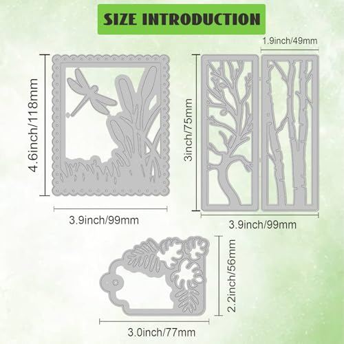 INFUNLY 3Pcs Plants Die Cuts for Card Making Branches Tree Bookmarks Metal Frame Cutting Dies Dragonfly Die Cuts Retro Lace Border Embossing Stencils for DIY Craft Scrapbooking Album Photo Decor - Image 2