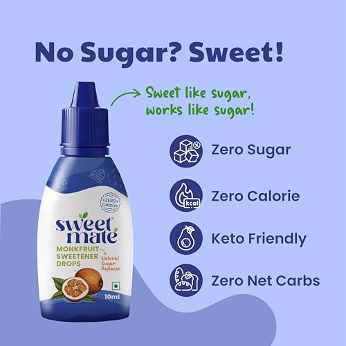 Image of Sweetmate Monk Fruit Drops - 10ml | 1:1 Natural Sugar Replacer | Zero Calories, Diabetic & Keto Friendly | Tastes Just Like Sugar | Ideal for Tea, Coffee, Baking & Cooking