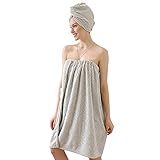 AYAIM Spa Body Towel Wrap, with Hair Towel, Women Bath Towel Wrap Cover Up for Shower, Super Soft Lightweight Bath Wrap Robe Towel with Velcro (Stripe)