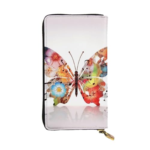 Music Butterfly Wallet for Men Women Long Purse Leather Clutch Large Business Handbag Travel Phone Holder Credit Card Holder Money Case with Zipper Leather Wallets Gift