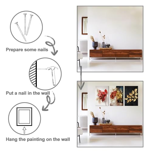 Piy Painting Abstrakte Groß Wandbilder Wohnzimmer, Feminine Porträts Bild mit Rahmen, Blumenkunst Leinwanddrucke, Wandkunst Leinwand Malerei, Leinwandbilder für Schlafzimmer Büro 3 Pcs,58x40cm