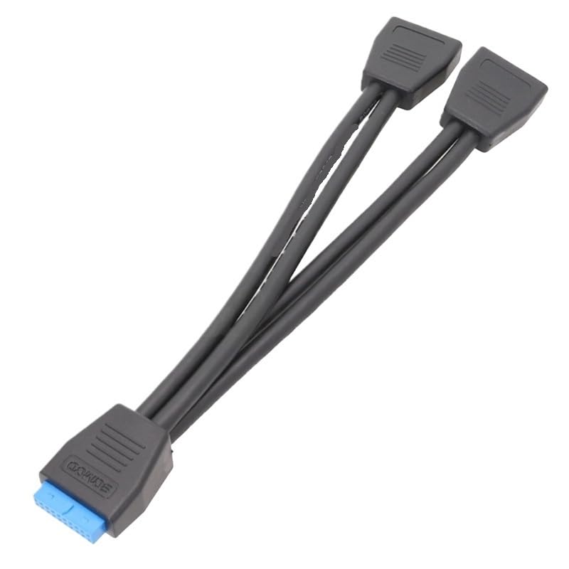 HONGP 2 porty USB 3.0 żeńskie na 20-pinowe złącze płyty głównej kabel wewnętrzny, port USB 3.0 19-pinowy kabel Y Splitter