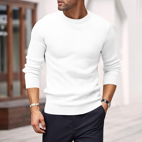 Men's Cable Knit Thermal Sweater Crewneck Long Sleeve Casual Winter Basic Pullover2