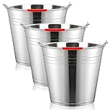 Nicunom 3 Pack 4 Gallon Metal Bucket Pail Container with Handle, Heavy Duty All Purpose Pails Food Grade Steel Buckets for for Outdoor and Household