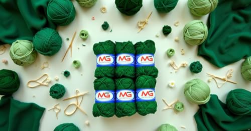 Image of M.G Enterprises Leaf Green Wool Ball Hand Knitting Art Craft Soft Fingering Crochet Hook Yarn, Needle Knitting Thread Dyed - Pack of 10
