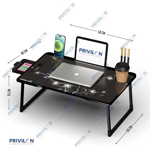 Image of Multi-Purpose Laptop Table, Study Table| Bed Table| Adjustable Height, Portable for Office, Work Form Home | DIY Table, Easy to Assemble, Engineered (ADJ Black) (flower ajustable)