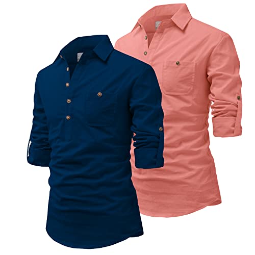 Image of Vida Loca Men Cotton Full Sleeve Casual Spread Collor Slim Fit Short Kurta for Men and Boys (Pack of 2)