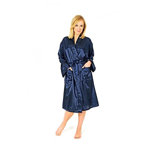 Robe de chambre Kimono en satin - Design élégant 251 218 94 010, Marine, 40-42