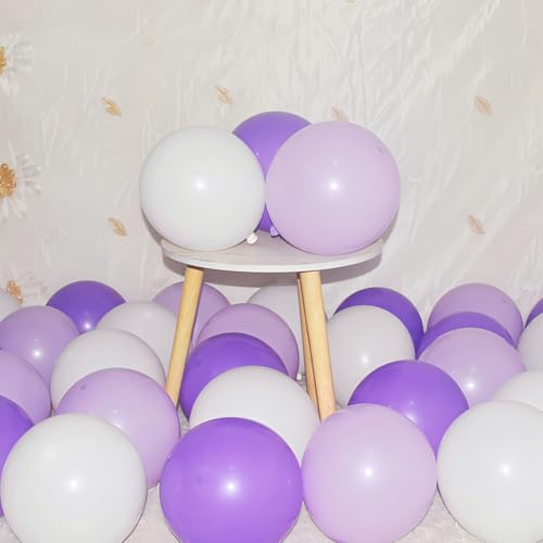 Image of 200 Pcs Purple and White Balloons 5 Inch Pastel Macaron Light Lavender Assorted Colors Latex Balloon for Girl Birthday Wedding Anniversary Baby Shower Princess Party Decoration