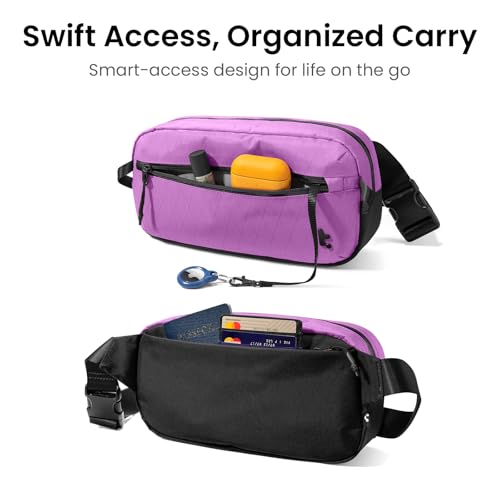 Image of tomtoc 1.5L-3.5L Sling Bag with RFID Blocking, X-Pac /Non X-Pac Minimalist Crossbody Chest Pack for Men and Women, Lightweight Water-Resistant Bag for Travel and Daily Commutes, X-pac Purple, 3.5L