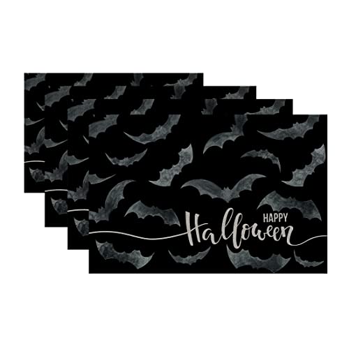 Happy Halloween Decorations Bat Placemats 12 x 18 Inch Set of 4 Party Décor Rustic Vintage Washable Table Mats AP168