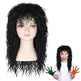 Miss U Hair 80s Wig for Kids - Long Black Curly Rocker Wig - Big Hair Band Cosplay Halloween