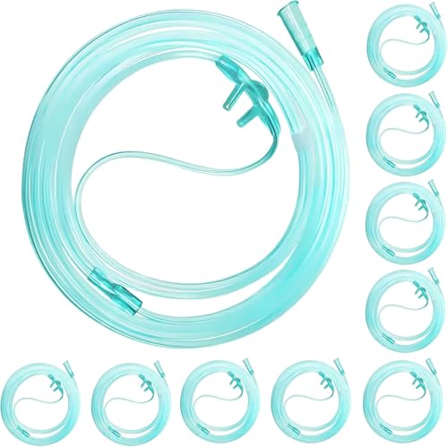 IDFXP 10 Pack 7 Ft Nasal Cannulas for Oxygen, Ultra Soft Adult Oxygen Tubing, High Flow Lightweight Oxygen Hose with Soft Curved Nose Piece for Home & Travel Use