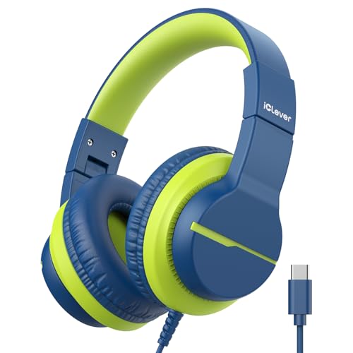 iClever USB C Headphones for Kids, Over-Ear for Boys Girls, Safe Volume 85dBA, Foldable Wired Kids Headphones for iPad, HS19S