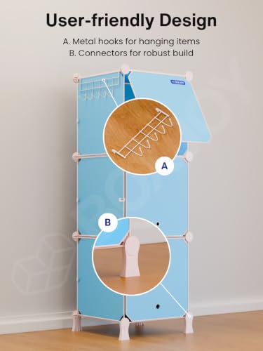Image of BOXJOY 6 Shelf Plastic Kids Wardrobe with 3 Doors, Sticker Sheet & Holder