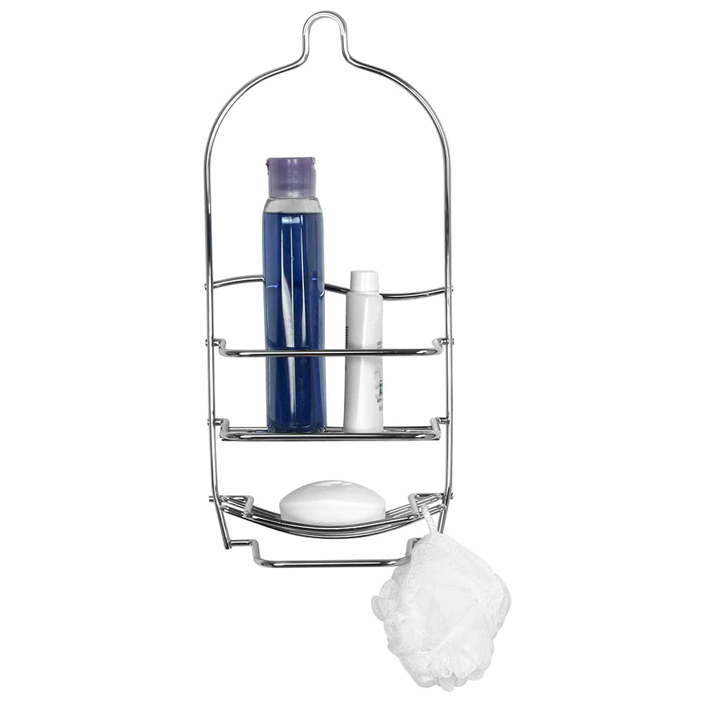 Home Basics Steel Shower Caddy with Wash Cloth Bar Chrome