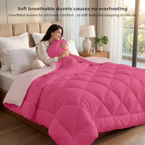Image of AYKA Reversible Comforter 220 GSM Microfiber Reversible AC Comforter /Blanket for Winter /Quilt /Duvets for King Size Double Bed Comforter (90 * 100, Pink & Peach)