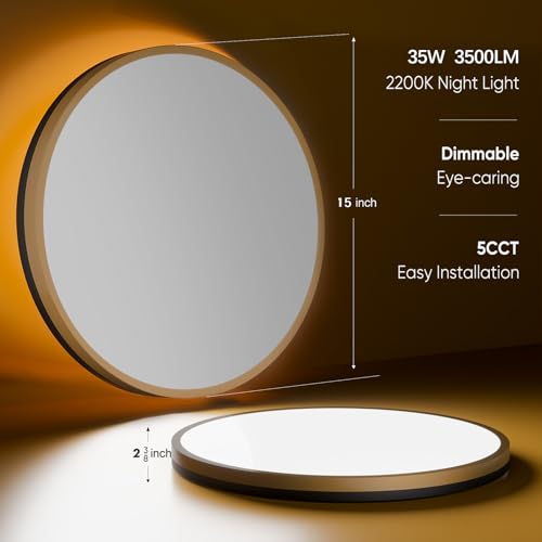 Lightania 15 Inch Flush Mount Ceiling Light with Remote Control & Night Light, 5CCT Dimmable Ceiling Light Fixture, 35W 3500LM 2700K-6500K Adjustable LED Ceiling Lights for Bedroom Kitchen Living Room