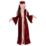 NET TOYS Burgfräulein Kostüm Mittelalter Königin Kinderkostüm 110 cm Burgdame Mädchenkostüm Burgfrau Kleid, Krone und Schleier Maid Marion Gewand Prinzessinkostüm Mädchen
