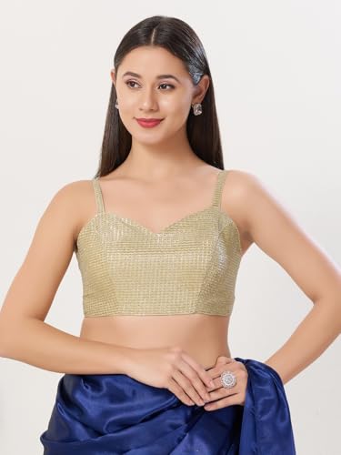 Image of Vamas Women's Shimmer Sleeveless Saree Blouse | Sweetheart Neck Padded Crop Top Blouse Designer Blouse for Lehenga & Saree | Available in Gold, Copper, Silver & Black