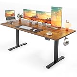 Cubiker Standing Desk, 63x28 Inches Sit Stand Home Office Desk, Electric Stand up Desk, Adjustable Desk with Splice Board, Black Frame/Rustic Brown Top