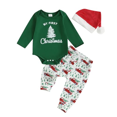 Newborn Baby Boy Christmas Outfit Letter Print Long Sleeve Romper Truck Pants Set My First Christmas Baby Boy Outfit