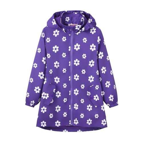 Girls Fall And Winter New Padded With Pockets Collar Windproof Fashion Flowers Printed Long Raincoat for Girls 10 to12