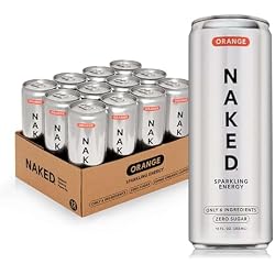 Naked Sparkling Energy Drink - Orange, Organic Caffeine, Organic Lemon Juice, Zero Sugar, No Sucralose, Naturally Sweetened, Clean Energy Drinks, Vegan, Gluten-Free, Non-GMO - 12oz Cans (Pack of 12)