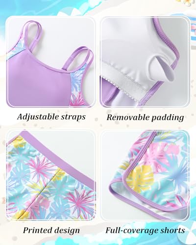 Image of Teen Girls Tankini Swimsuit Adjustable Straps Modest Bathing Suits Girl 2 Piece Swimwear with Shorts 7-16 Years