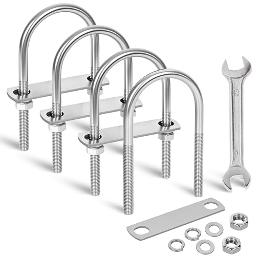 Image of 4 Sets M10 U-Bolts,u-Bolts 3 inch (78mm) Wide,U-Bolts with Nuts | 304 Stainless Steel u-Bolts,Bolt Plate and washers,3 inch u bolt,U Bolt Heavy Duty,u bolts 3 inch wide,Metric thread