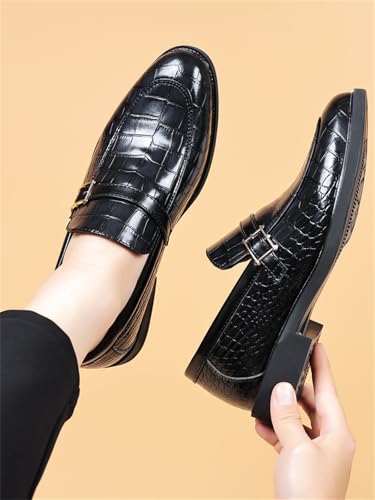 Men's Vintage Crocodile Print Strap Slip On Dress Shoes Formal Leather Loafers Business Casual Oxford3