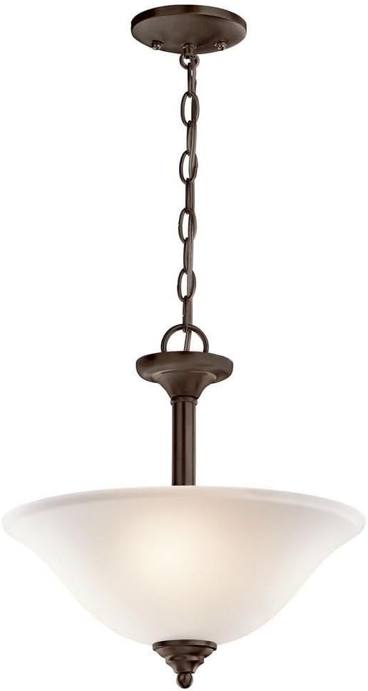 Kichler Wynberg 15" 2 Light Convertible Inverted Pendant/Semi Flush with Satin Etched Glass in Olde Bronze®