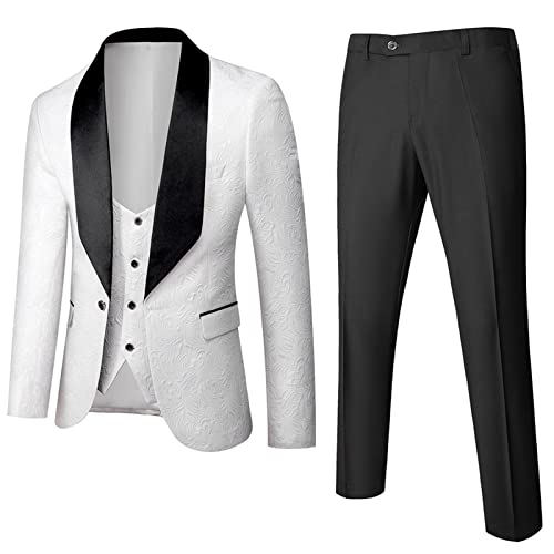 Costume Jacquard Homme Slim Fit 3 Pièces avec Revers Élégant et Motif Floral unique