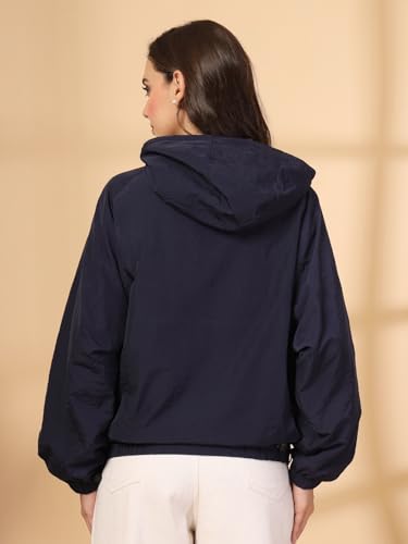 Image of CHKOKKO Womens Stylish Oversized Windcheater Jacket with Zip Closure Lightweight Sportswear for Running Travel Hiking Outdoor and Rainy Season Wear Navy M